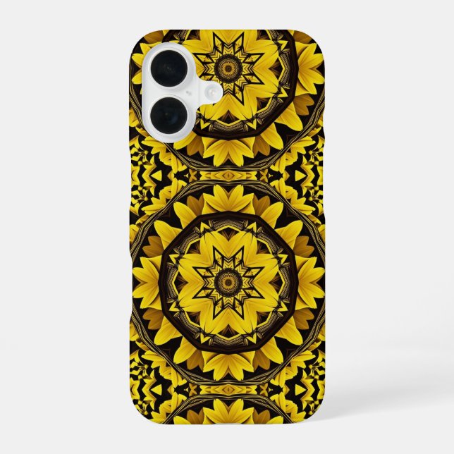 Sunflower Kaleidoscope iPhone 16 Case (Back)