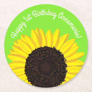 Sunflower Kid's Birthday Party Summer Round Paper Coaster