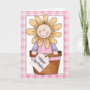 Sunflower Kids (pot) Birthday Greeting Card