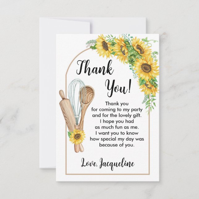 Sunflower Kitchen Thank You Card boho cooking (Front)