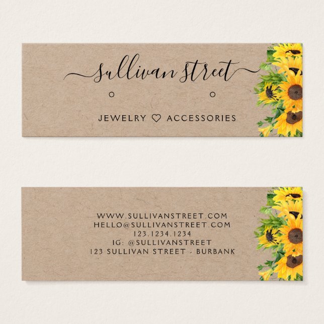 Sunflower Kraft Earrings Jewellery Display Card (Front & Back)