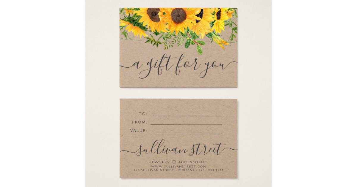 Sunflower Kraft Small Business Gift Certificate Zazzle