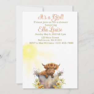 Sunflower l Highland cow baby shower invitation 