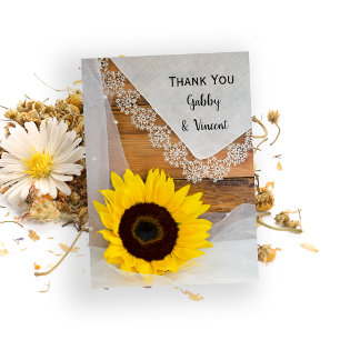 Sunflower Lace Country Wedding Flat Thank You Note Card