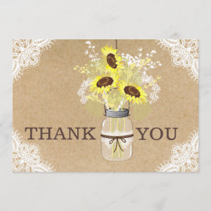 Sunflower Lace Kraft Modern Rustic Thank You