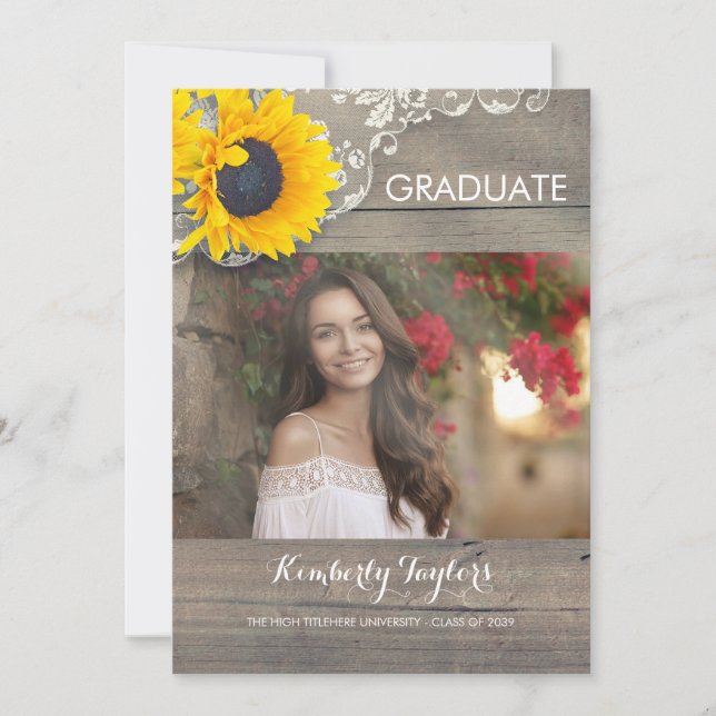 Sunflower Lace Photo Graduation Party Announcement (Front)