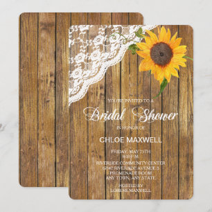 Sunflower Lace Wood Floral Bridal Shower Invitation