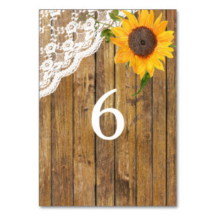 Sunflower Lace Wood Floral Wedding Table Table Number