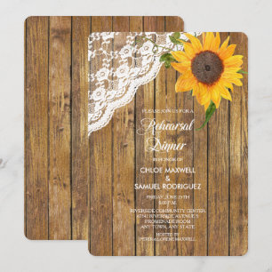 Sunflower Lace Wood Rehearsal Dinner Invitation