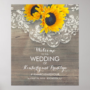 Sunflower Lace Wood Rustic Wedding Welcome Sign