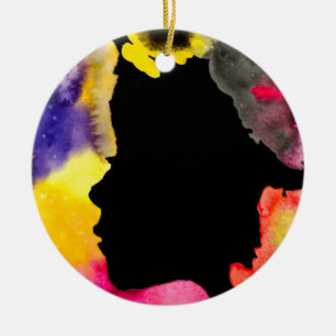 Sunflower lady silhouette watercolor art ceramic tree decoration