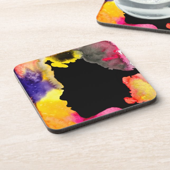 Sunflower lady silhouette watercolor art coaster (Left Side)
