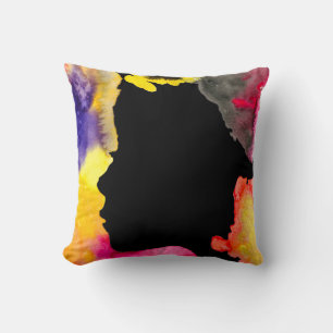 Sunflower lady silhouette watercolor art cushion