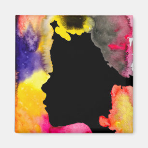 Sunflower lady silhouette watercolor art magnet