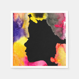 Sunflower lady silhouette watercolor art napkin