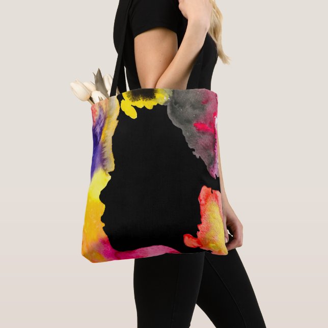 Sunflower lady silhouette watercolor art tote bag (Close Up)
