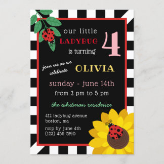 Sunflower & Ladybug Kids Birthday Invitation