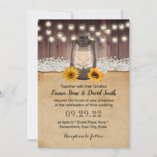 Sunflower Lantern Babys Breath Rustic Wedding Invitation