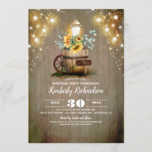 Sunflower Lantern Rustic Floral Fall Birthday Invitation