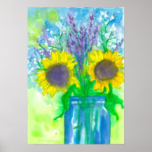 Sunflower Lavender Bouquet Poster