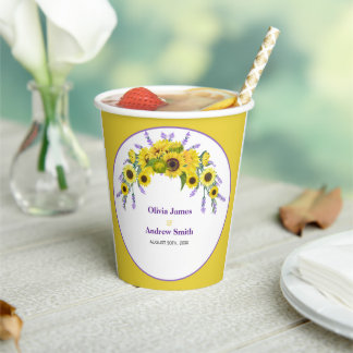 Sunflower & Lavender Vintage Floral Wedding Party Paper Cups