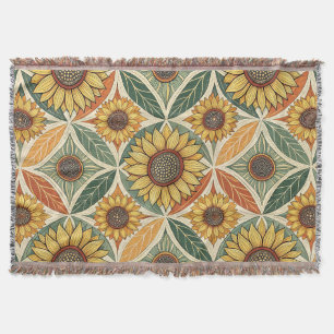 Sunflower & Leaf Pattern   Nature-Inspired Quilted Throw Blanket
