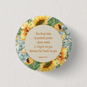 Sunflower Leaves Bible Verse Keep Perfect Peace 3 Cm Round Badge