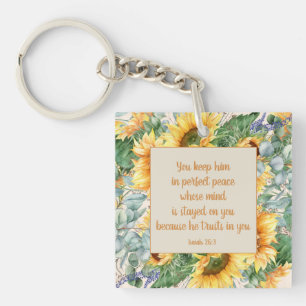 Sunflower Leaves Bible Verse Keep Perfect Peace    Key Ring