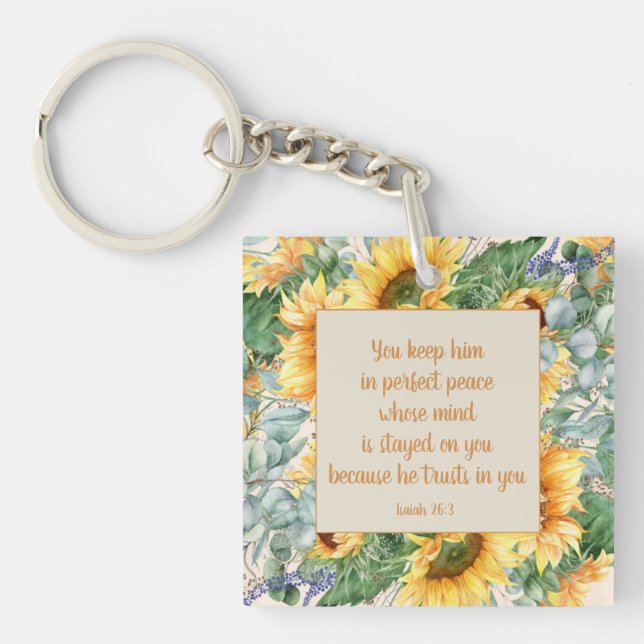 Sunflower Leaves Bible Verse Keep Perfect Peace    Key Ring (Front)