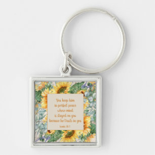 Sunflower Leaves Bible Verse Keep Perfect Peace    Key Ring
