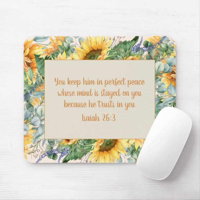 Sunflower Leaves Bible Verse Keep Perfect Peace   Mouse Mat (With Mouse)