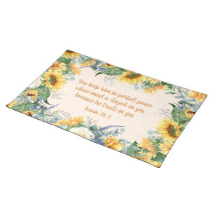 Sunflower Leaves Bible Verse Keep Perfect Peace    Placemat