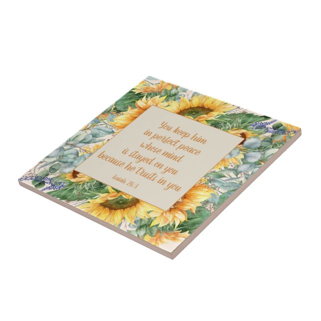 Sunflower Leaves Bible Verse Keep Perfect Peace    Tile (Side)