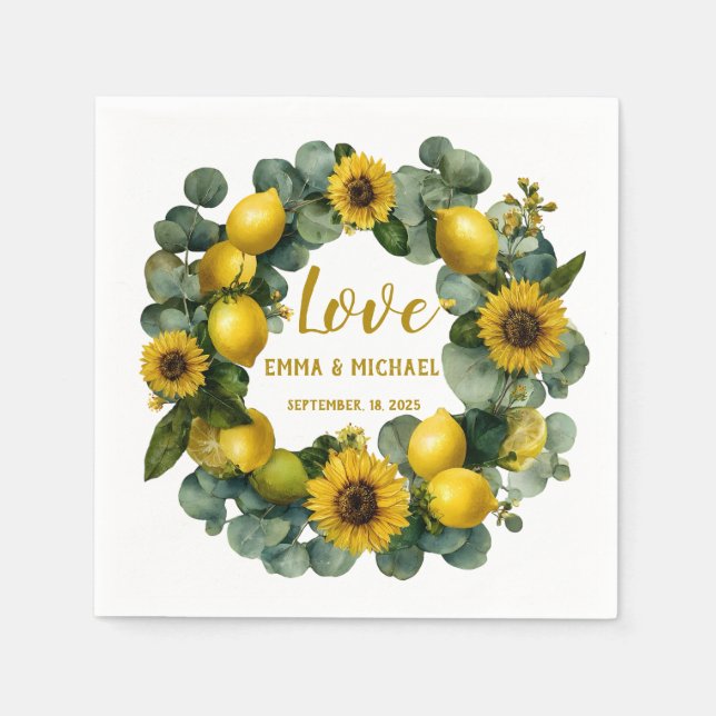 Sunflower Lemon Wreath Love Design Napkin (Front)