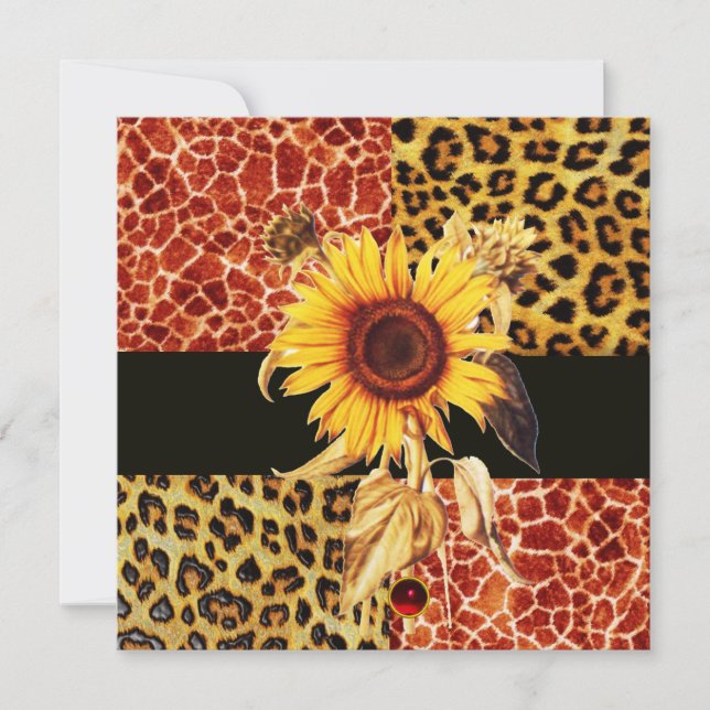 SUNFLOWER,LEOPARD AND GIRAFFE FUR ,RED RUBY INVITATION (Front)