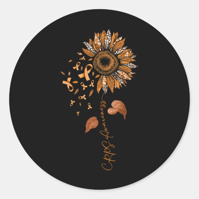 Sunflower Leopard CRPS Awareness Orange Ribbon  Classic Round Sticker (Front)
