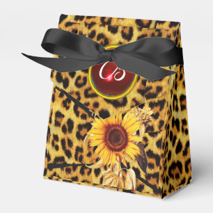SUNFLOWER , LEOPARD FUR BOW SUMMER PARTY MONOGRAM FAVOUR BOX