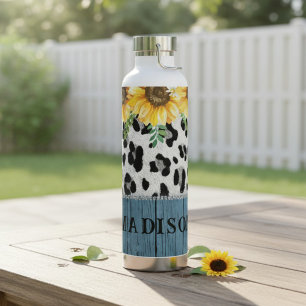 Sunflower Leopard Print Rustic Chic Name Water Bottle