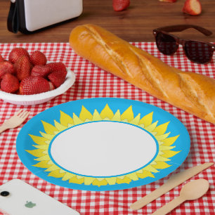 Sunflower Light Blue Paper Plate
