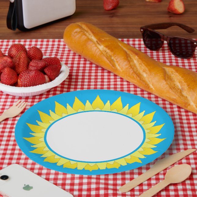 Sunflower Light Blue Paper Plate (Picnic)