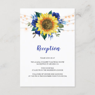 Sunflower Lights Blue Floral Wedding Reception Enclosure Card