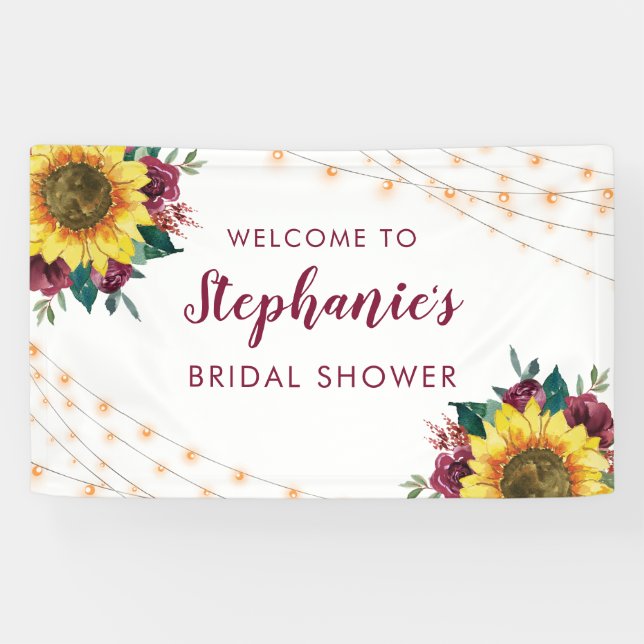 Sunflower Lights Burgundy Rose Bridal Shower Banner (Horizontal)