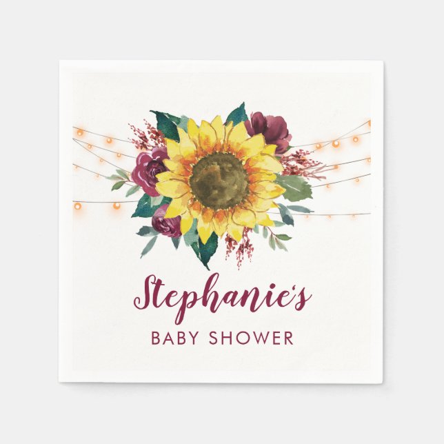 Sunflower Lights Floral Baby Shower Napkin (Front)