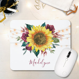 Sunflower Lights Floral Monogram Mouse Mat
