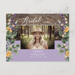Sunflower Lights & Lavender Photo Rustic Bridal  Invitation Postcard