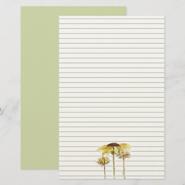 Sunflower Lined Stationery Letter Writing Green (Front/Back)