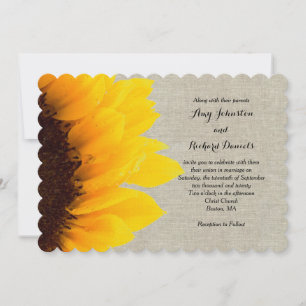 Sunflower Linen Rustic Wedding Invitation