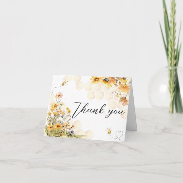 Sunflower Little Honey Baby Shower Thank You Card (Front)