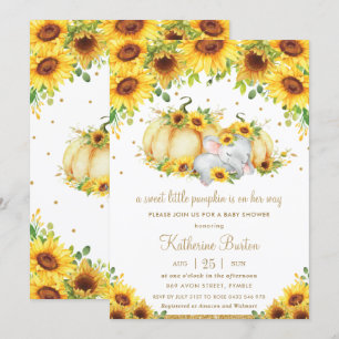 Sunflower Little Pumpkin Elephant Baby Shower Girl Invitation
