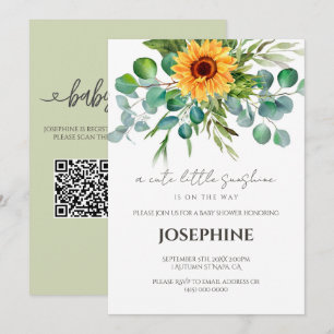 Sunflower Little Sunshine QR Registry Baby Shower  Invitation